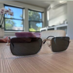 Miu Miu Sworavski Crystal embellished rectangular sunglasses silver and black